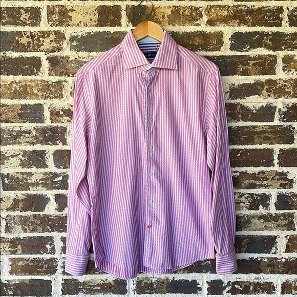 Stone Rose Pink Stripe Button Down Shirt Size Medium - Picture 1 of 6
